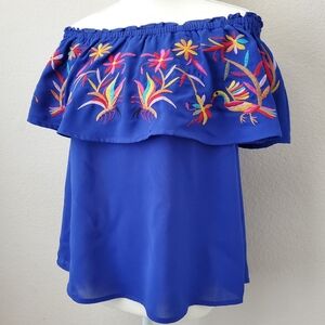 Entro blue Off The Shoulder Embroidered Top